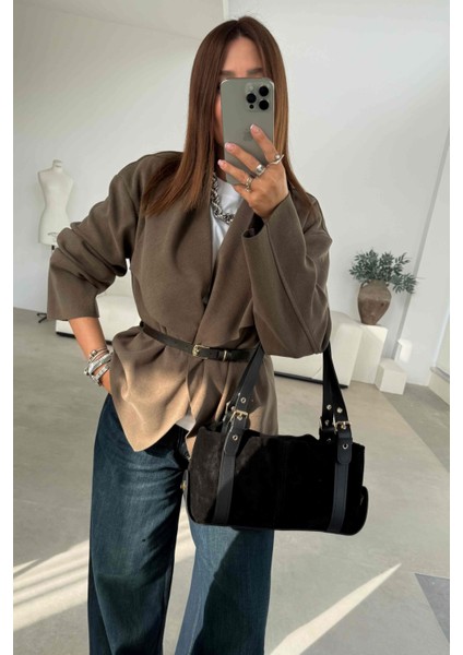 Haki Kemerli Kruvaze Ceket fırsatları