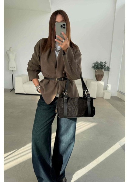 Haki Kemerli Kruvaze Ceket indirimleri