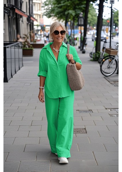 Keten Günlük Yeşil Ikili Takım Alt Üst