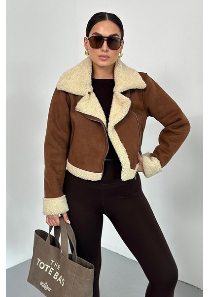 Kadın Süet Mont Kısa Içi Kürklü Kruvaze Fermuarlı Cepli Ceket indirimleri