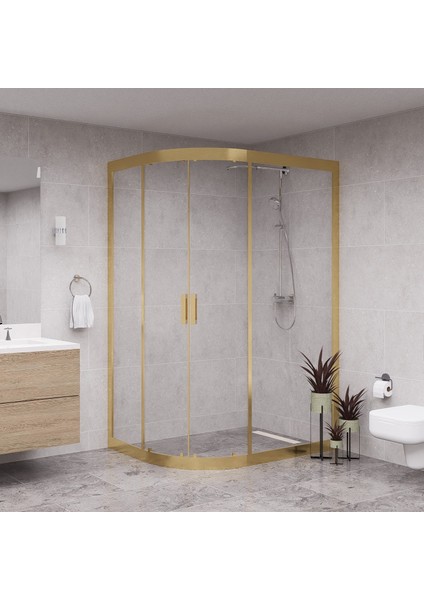 Gold Solis 6mm Şeffaf Cam Asimetrik Oval Duşakabin