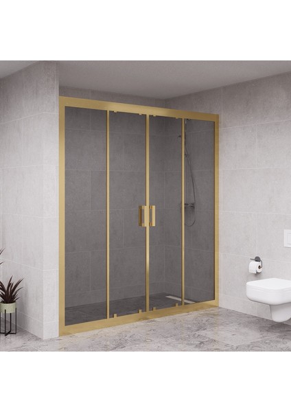 Gold Verta 6mm Füme Cam Orta Açılır 2 Sabit 2 Sürgü Iki Duvar Arası Duşakabin