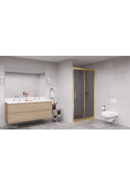 Gold Nexa 6mm Füme Cam Iki Duvar Arası 1 Sabit 1 Sürgü Iki Duvar Arası Duşakabin