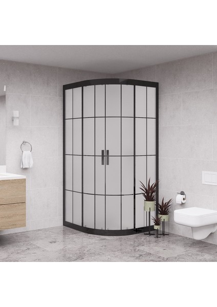 Black Luna 6mm Karolajlı Tam Kumlamalı Oval Duşakabin