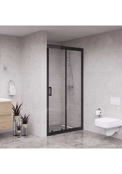 Black Nexa 6mm Şeffaf Cam 1 Sabit 1 Sürgü Iki Duvar Arası Duşakabin