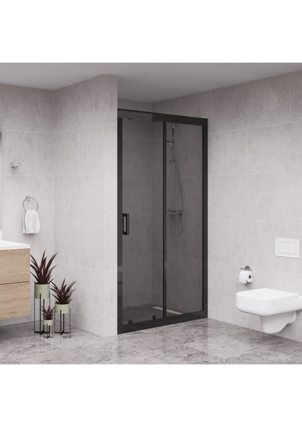 Black Nexa 6mm Füme Cam 1 Sabit 1 Sürgü Iki Duvar Arası Duşakabin