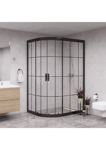 Black Solis 6mm Karolajlı Şeffaf Cam Asimetrik Oval Duşakabin