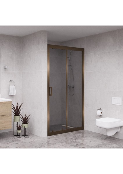 Bronze Nexa 6mm Füme Cam 1 Sabit 1 Sürgü Iki Duvar Arası Duşakabin