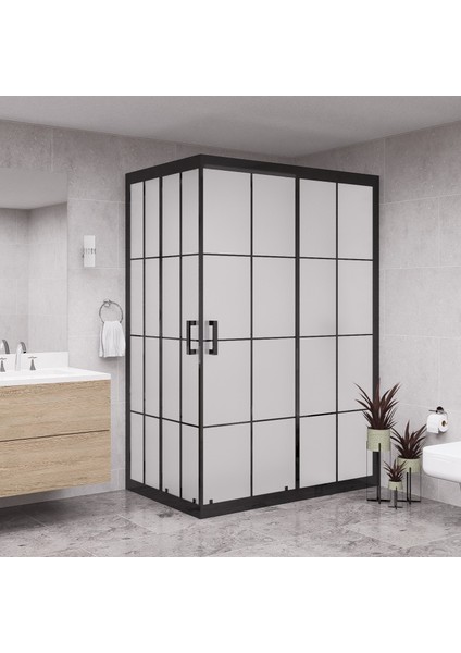 Black Diora 6mm Karolajlı Tam Kumlamalı Dikdörtgen Duşakabin