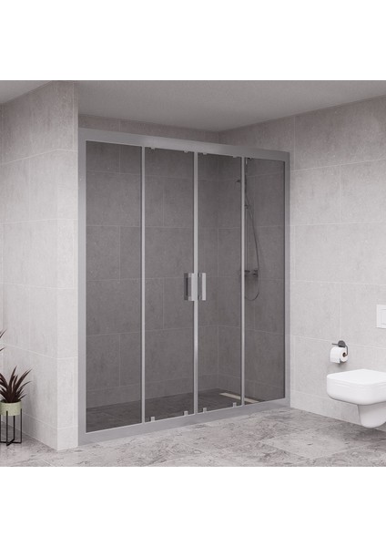 Silver Verta 6mm Füme Cam Orta Açılır 2 Sabit 2 Sürgü Iki Duvar Arası Duşakabin