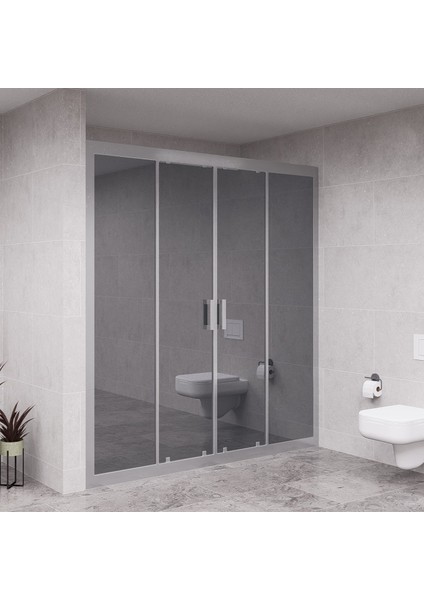 Silver Verta 6mm Reflekte Cam 2 Sabit 2 Sürgü Iki Duvar Arası Duşakabin