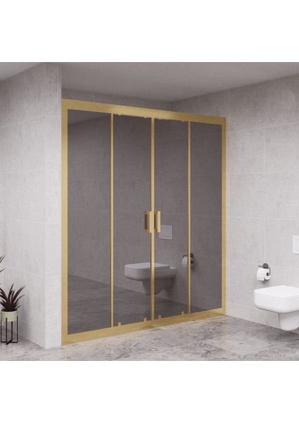 Gold Verta 6mm Reflekte Cam 2 Sabit 2 Sürgü Iki Duvar Arası Duşakabin