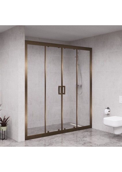 Bronze Verta 6mm Şeffaf Cam 2 Sabit 2 Sürgü Iki Duvar Arası Duşakabin