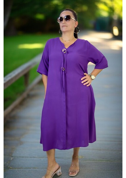 Halka Detay Yandan Cepli Boydan Tek Pile Kısa Kol Pamuklu Viskon Büyük Beden Elbise fiyatları