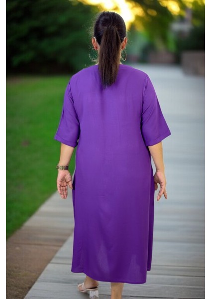 Halka Detay Yandan Cepli Boydan Tek Pile Kısa Kol Pamuklu Viskon Büyük Beden Elbise indirimleri