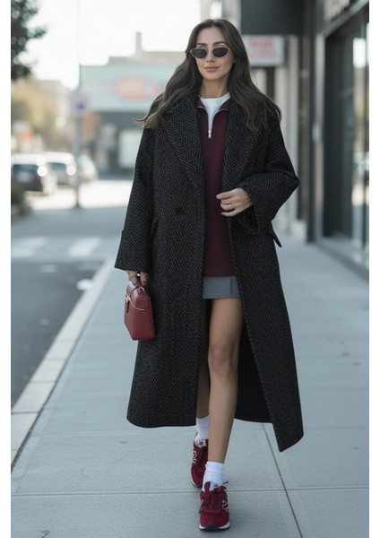 Salaş Balık Sırtı Desenli Kaşe Kaşmir Kaban Astarlı