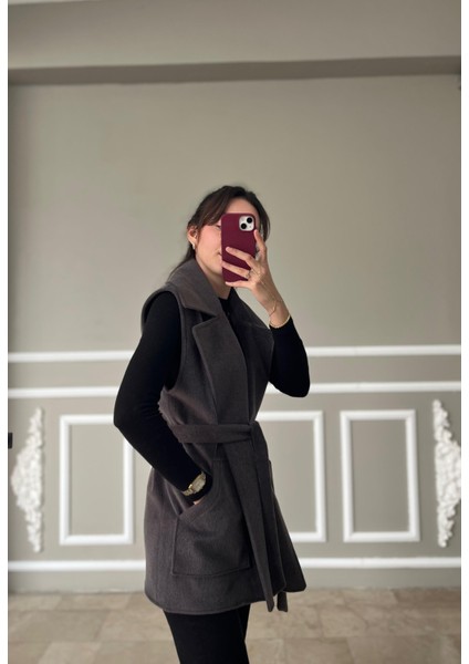 Gri Bağlamalı Kaşe Yelek modelleri