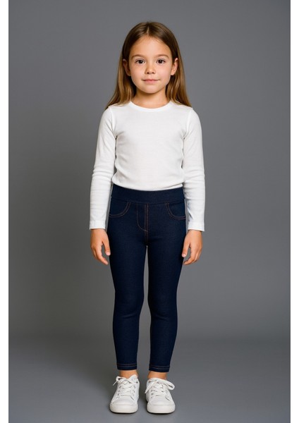 Kot Görünümlü Dikiş Detaylı Çocuk Örme Tayt