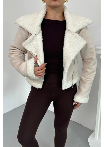 Kadın Süet Mont Kısa Içi Kürklü Kruvaze Fermuarlı Cepli Ceket indirimleri