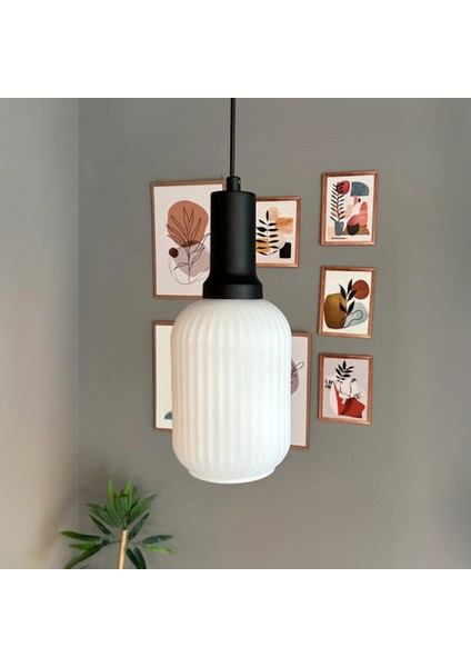 Wingmn Beyaz Cam Tekli Avize Siyah Fener Başlık Retro Sarkıt Lamba Restoran Salon Aydınlatma