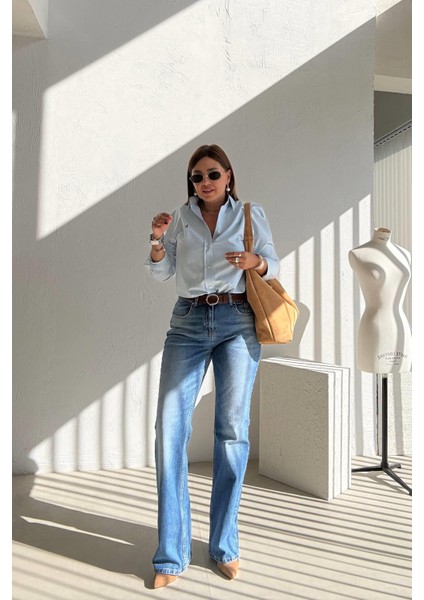 Mavi Kahve Kemerli Jean