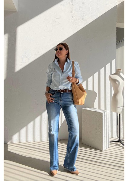 Mavi Kahve Kemerli Jean indirimleri