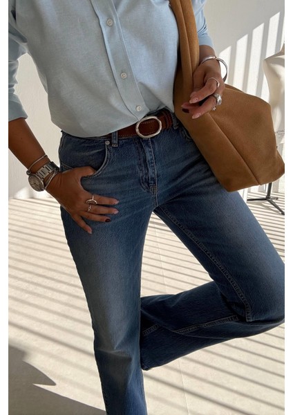 Mavi Kahve Kemerli Jean