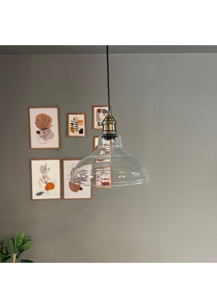 Vishi Cam Şeffaf Tekli Avize Lale Başlık Retro Sarkıt Lamba Restoran Salon Aydınlatma