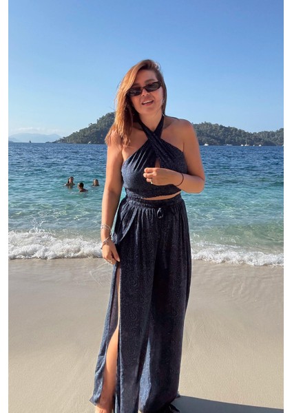 Lacivert Desenli Pantolon Bluz Takım fırsatları