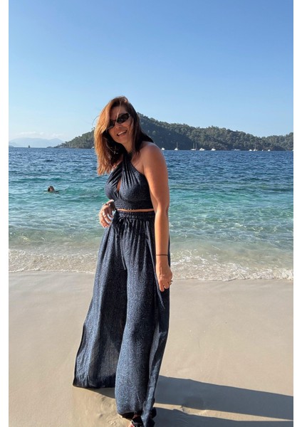 Lacivert Desenli Pantolon Bluz Takım