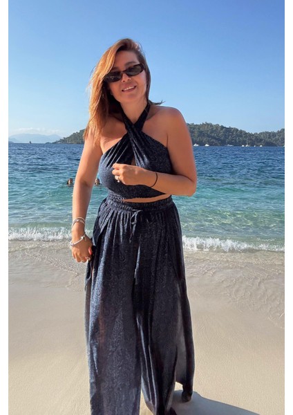 Lacivert Desenli Pantolon Bluz Takım