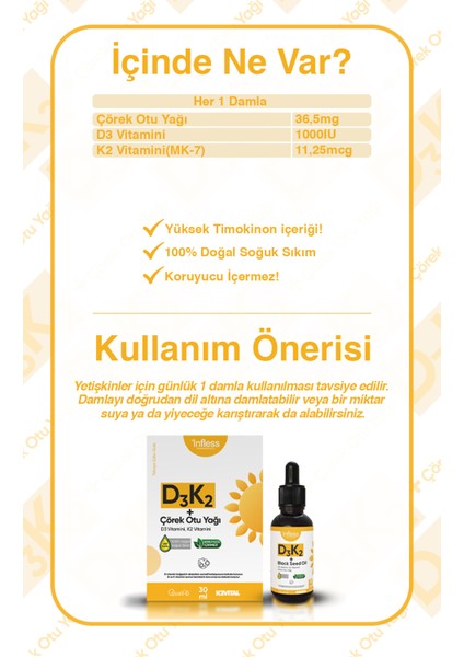 Vitamin D3 K2 + Çörek Otu Yağı 30 ml fiyatları