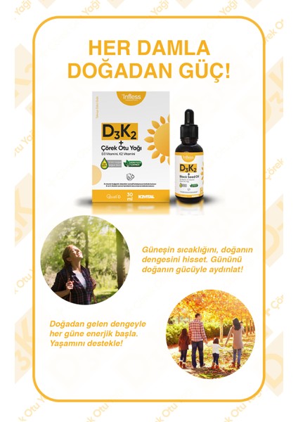 Vitamin D3 K2 + Çörek Otu Yağı 30 ml fırsatları