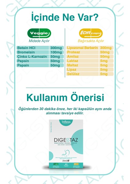 Digestaz, Enzimler + Bromelain +Betain Hcl+ Lipozomal Berberin + Çinko L-Karnosin fiyatları