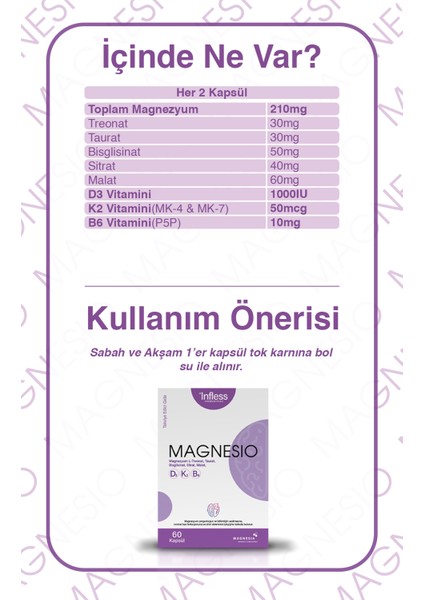 Magnesio, Magnezyum Kompleks B6 ve D3K2 Vitamin (L-Threonat, Taurat, Glisinat, Sitrat,malat) fiyatları