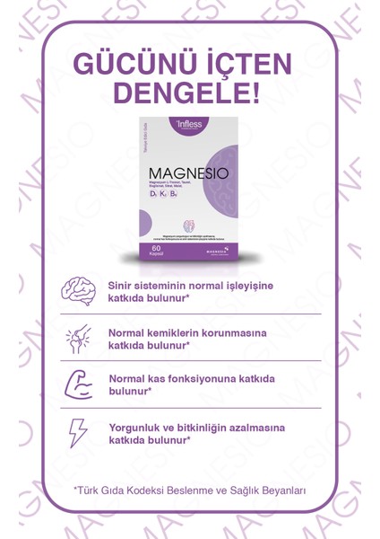 Magnesio, Magnezyum Kompleks B6 ve D3K2 Vitamin (L-Threonat, Taurat, Glisinat, Sitrat,malat) modelleri