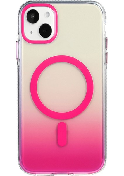 iPhone 15 Kılıf M-Safe Şarj Özellikli Transparan Renk Geçişli Zore Toros Kapak - Rose Pembe