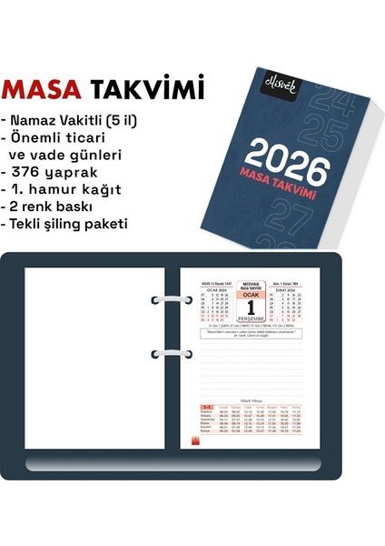 Mevlana 2026 Masa Takvimi 10x13.4 cm İki Renk Baskılı 1 Adet