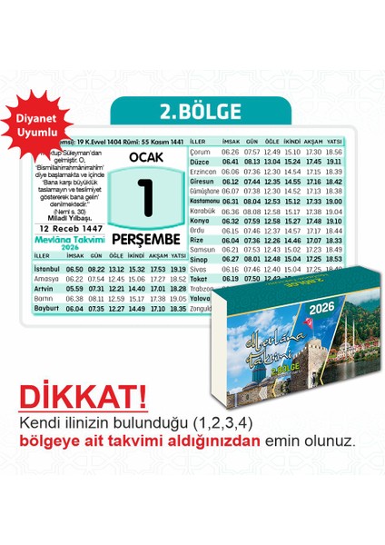 Mevlana Yapraklı Blok Duvar Takvimi 2. Bölge 2026