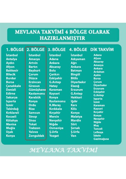 Mevlana Yapraklı Blok Duvar Takvimi 2. Bölge 2026 fiyatları