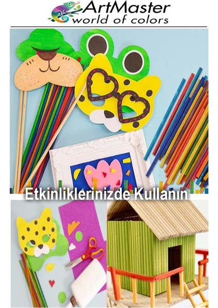 Renkli Ahşap Ince Yuvarlak Çubuk 15 cm 30 Lu 1 Paket Hobi Sınıf Tasarım Etkinlik Okul Öncesi Oyun Çubukları modelleri