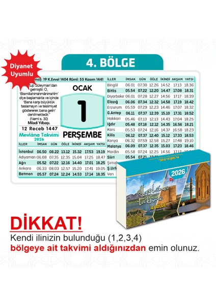 2026 Yapraklı Blok Duvar Takvimi 4. Bölge
