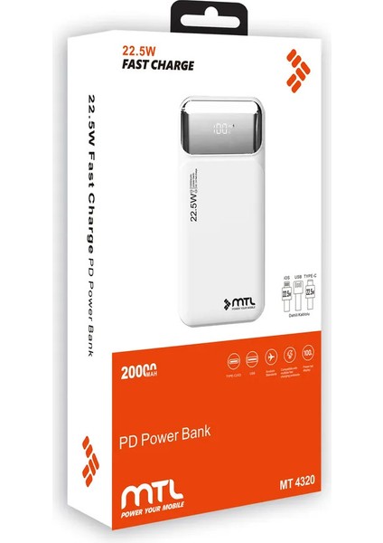20000 Mah 22.5W Süper Hızlı Şarj Power Bank - Dijital Ekranlı