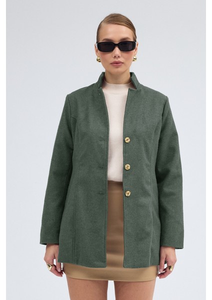 Tasarım Yaka Haki Kısa Boy Kaşe Kaban modelleri