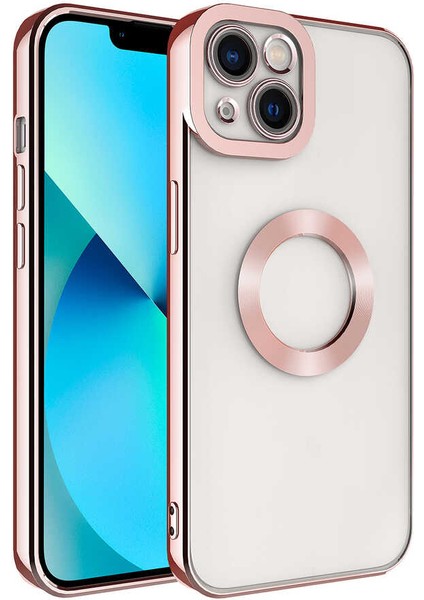 iPhone 14 Uyumlu Kamera Korumalı Logo Gösteren Senk Omega Kapak-Rose Gold indirimleri