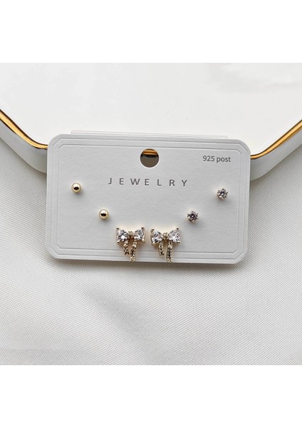 Üçlü Kurdele Gümüş Uçlu Çelik Küpe