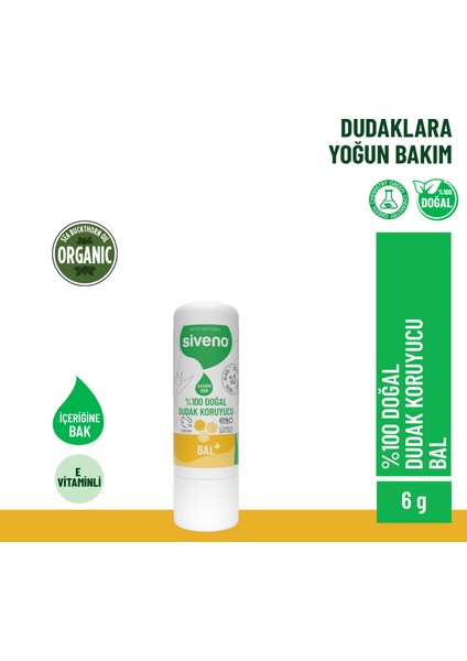 %100 Doğal Dudak Koruyucu Bal Bitkisel Lipbalm Dudak Kremi Nemlendirici Parlatıcı Onarıcı 6 G