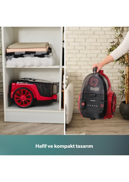 Dustider 1255H Yatay Süpürge Kırmızı Siyah