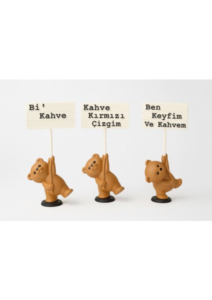 Sevimli Dekoratif Ayıcık Bi Kahve 3'lü Set – Modern Ev Aksesuarı Hediyelik Eşya Masa Üstü Süs