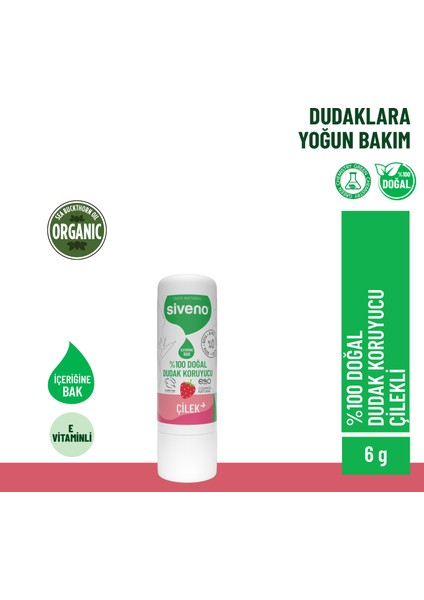 %100 Doğal Dudak Koruyucu Çilek Bitkisel Lip Balm Dudak Kremi Nemlendirici Parlatıcı Onarıcı 6 G